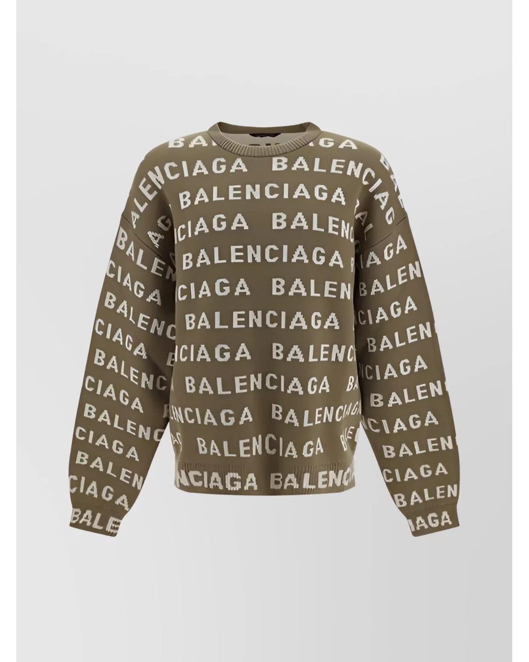 Balenciaga Brown Logo Knit Wool Crewneck Jumper for men