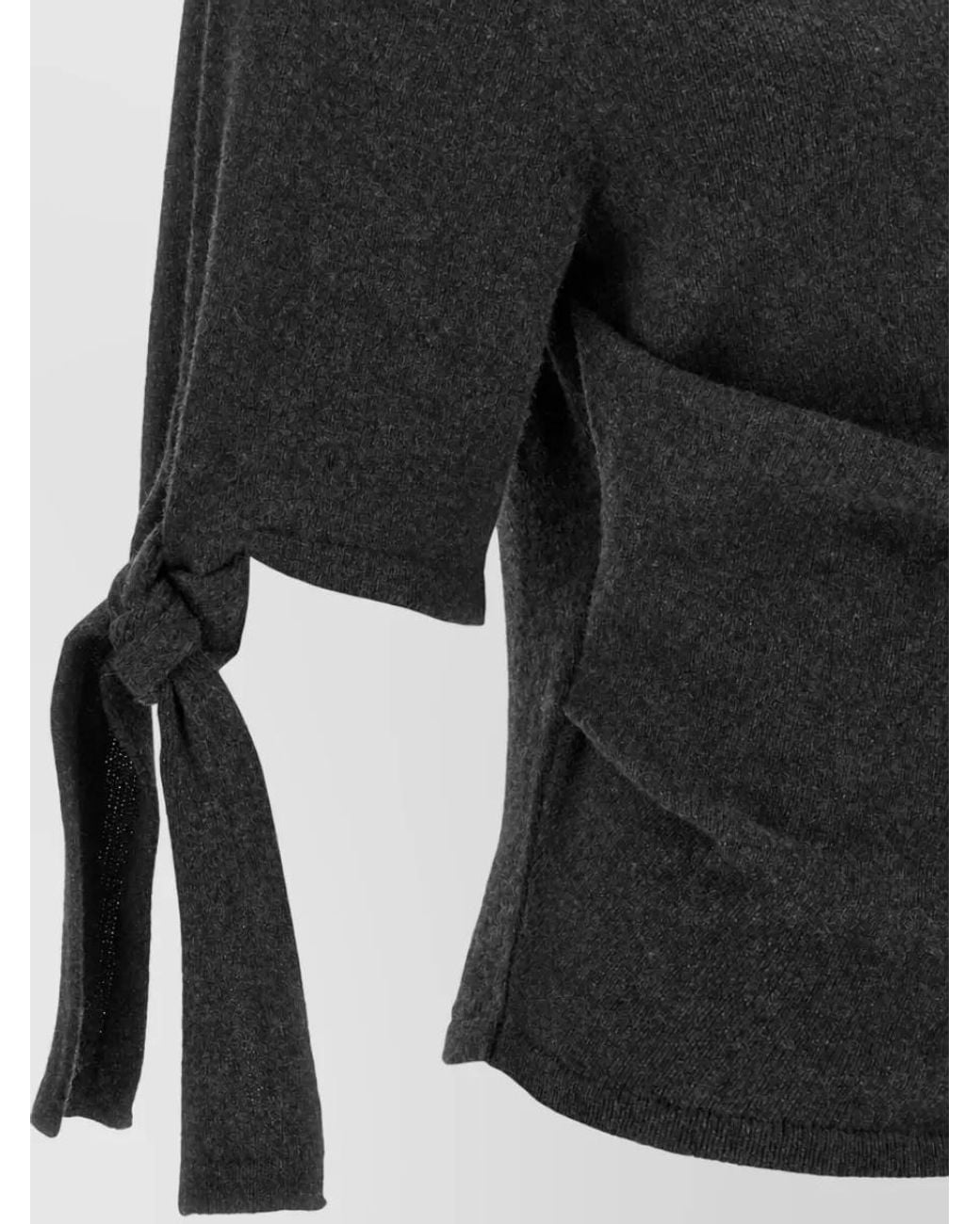 Jacquemus Black Cashmere Blend Asymmetric Draped Short Sleeve Mock Neck Knitted Top