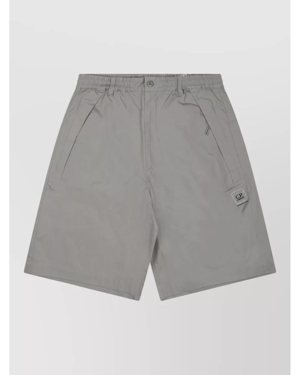 C P Company Gray Cotton Logo Track Shorts for men