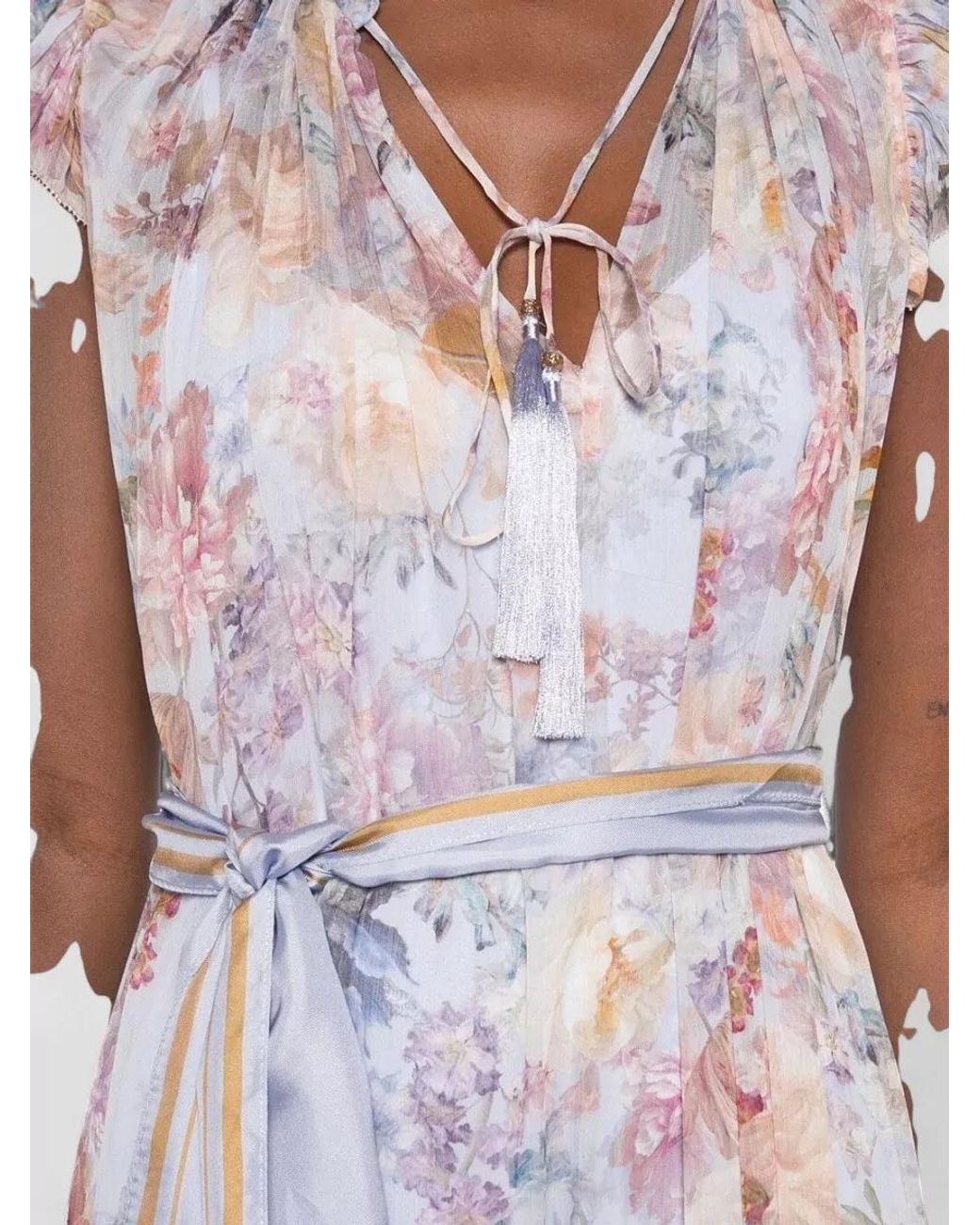 Zimmermann White Printed Sleeveless V-Neck Midi Dress