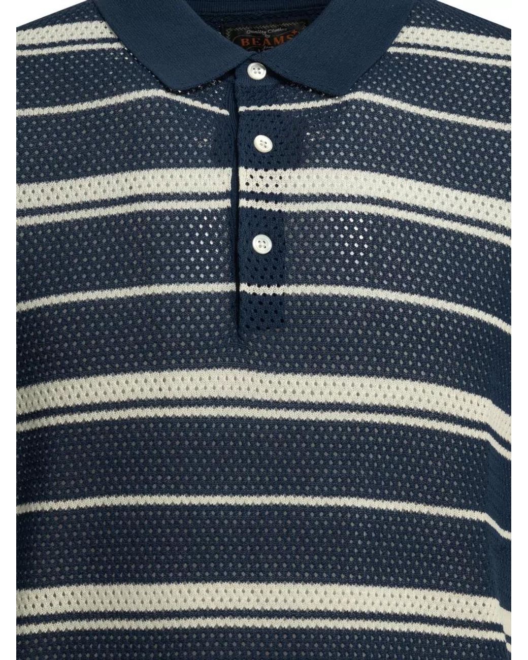 Beams Plus Blue Striped Polo Shirt for men