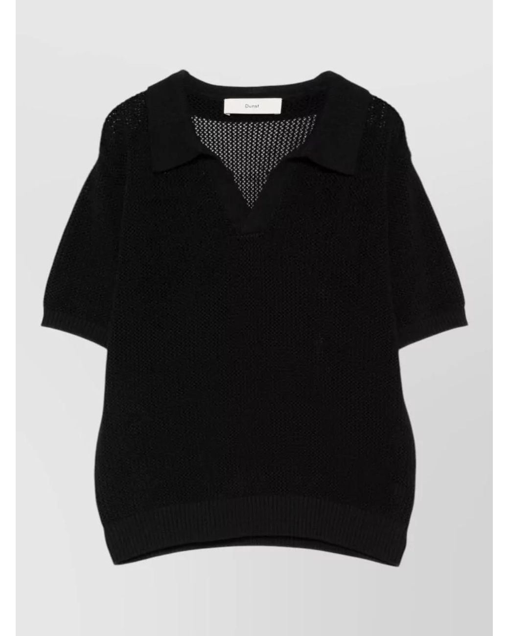 DUNST Black Ribbed Knit Polo Shirt
