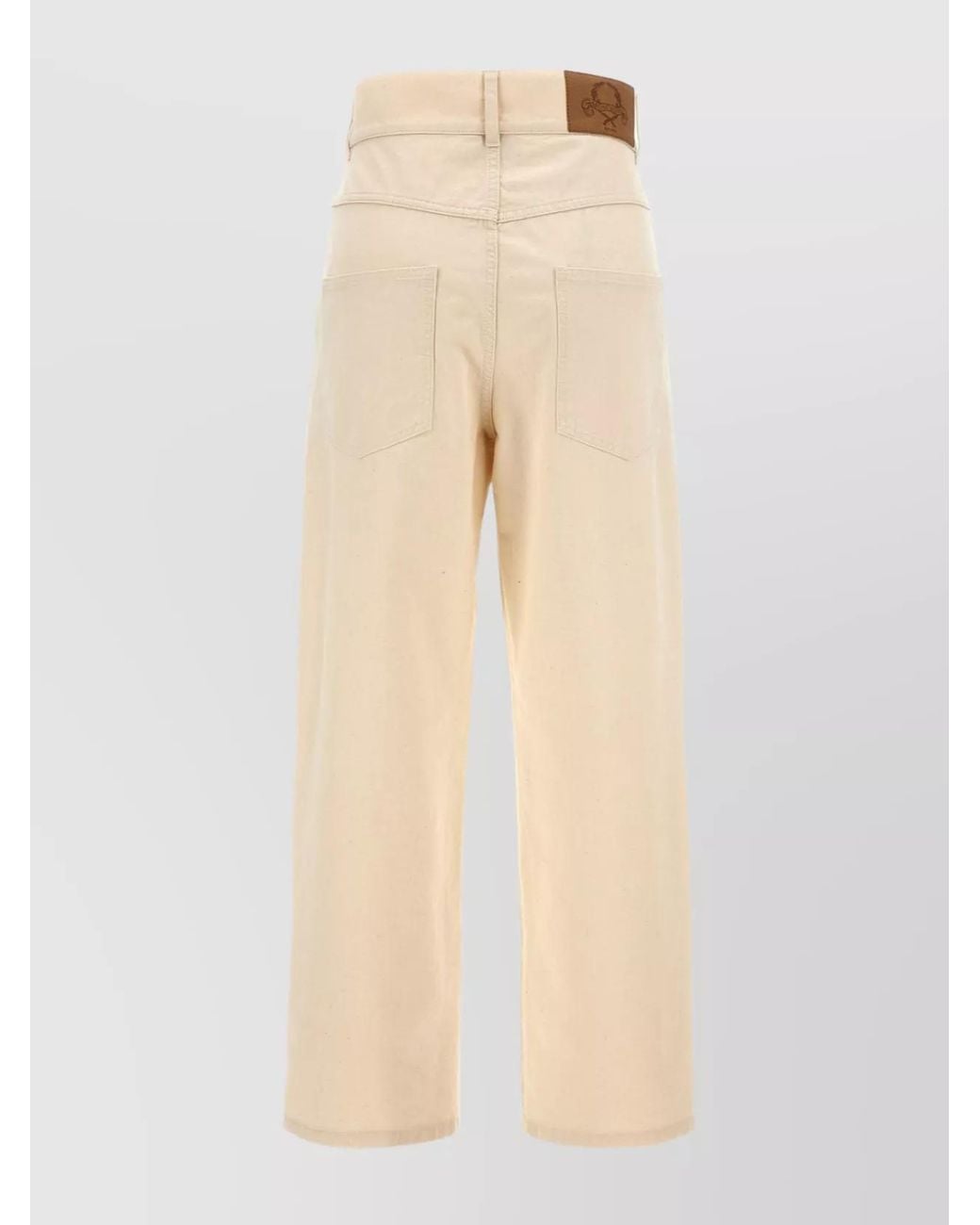 Moschino Natural Ankle-Length Cotton Gabardine Trousers With High Waist