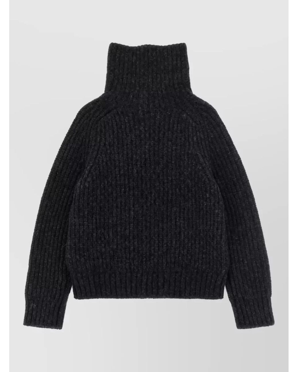 Burberry Black Alpaca Wool Ribbed High Neck Zip Cardigan
