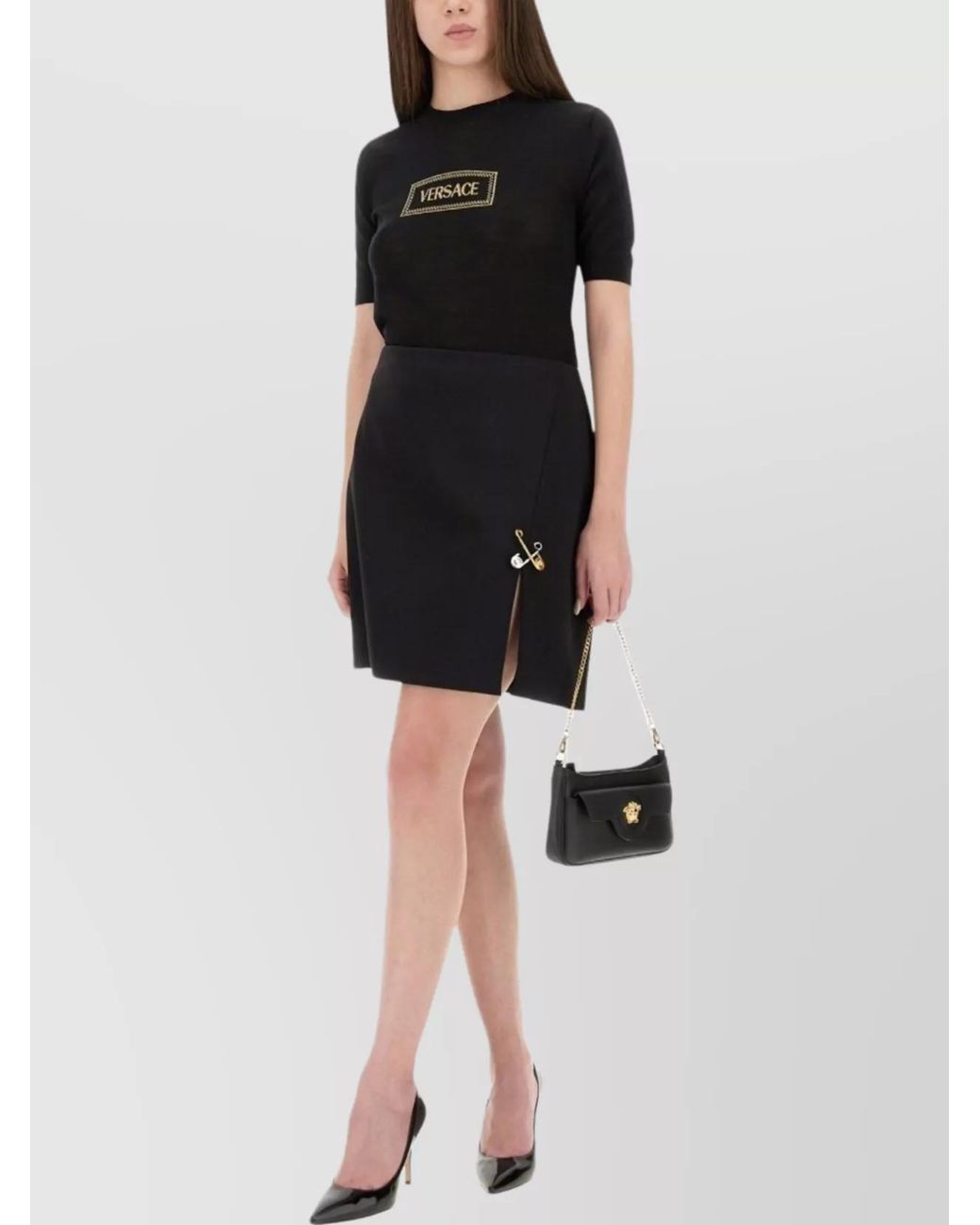 Versace Black Fine-Knit Virgin Wool Knit Top