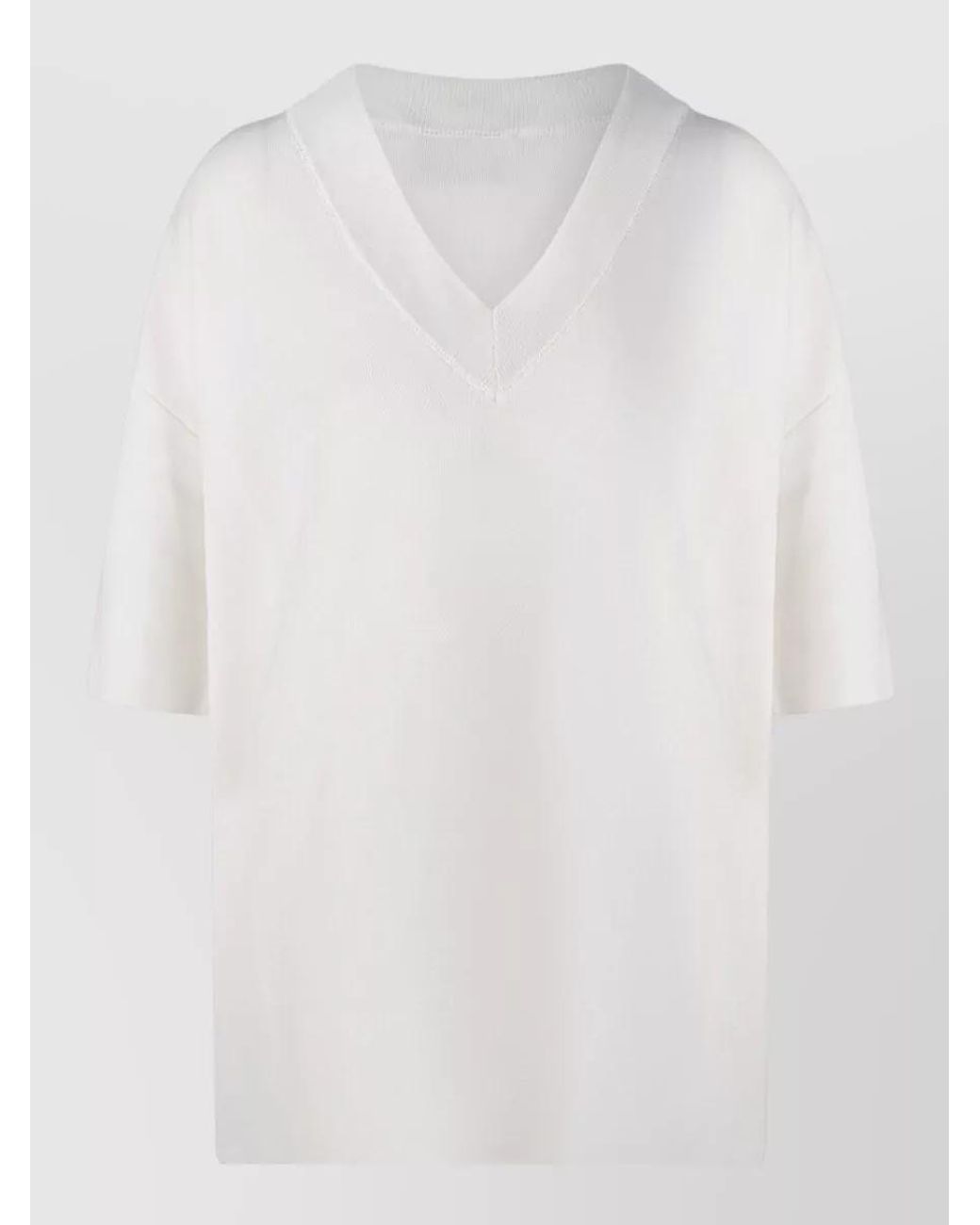 AMI White V-Neck Short-Sleeve Sweater
