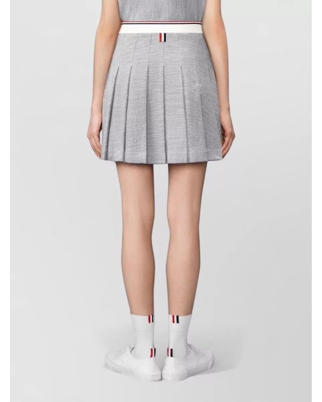 Thom Browne Gray Cotton Tweed Pleated Mini Skirt