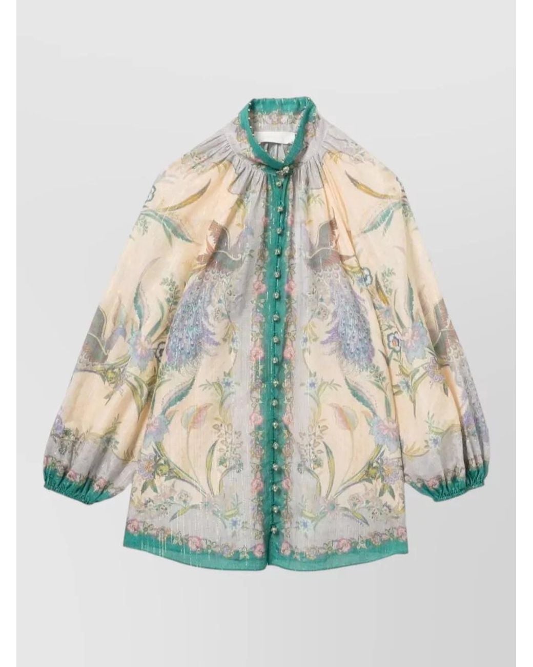 Zimmermann Multicolor Silk Blend Printed High Neck Puff Sleeve Blouse