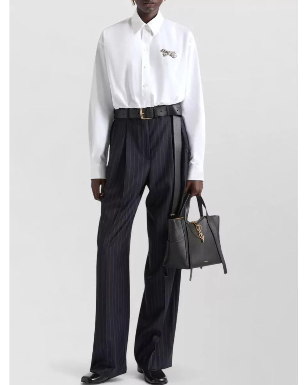 Givenchy Blue Wool Pinstripe Double-Pleat Straight-Leg Trousers