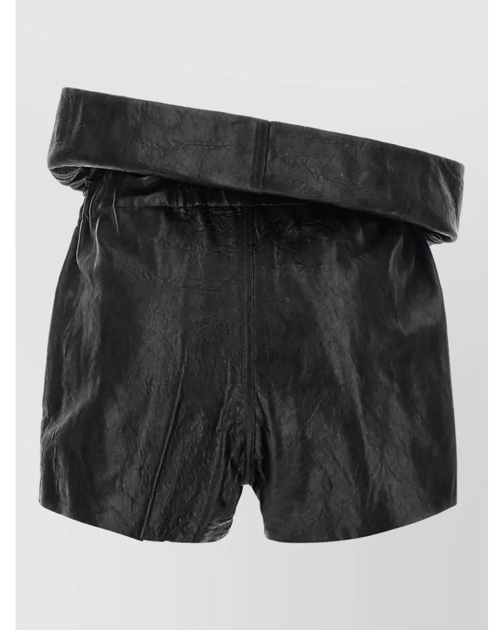 Rick Owens Black Leather Asymmetric High-Rise Shorts