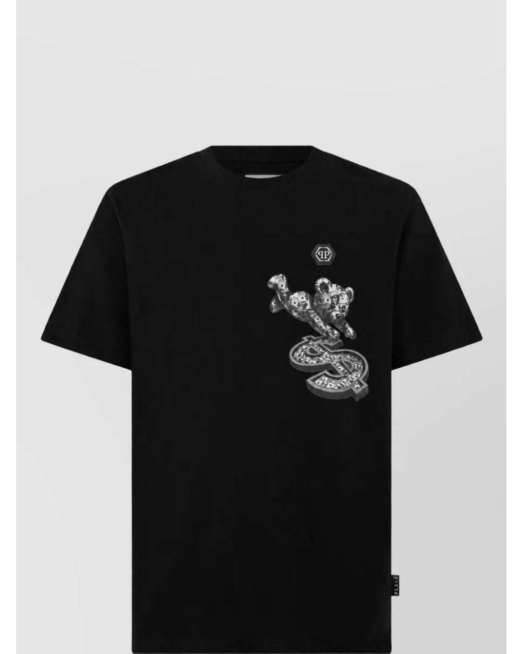 Philipp Plein Black Ribbed Crew Neck T-Shirt for men
