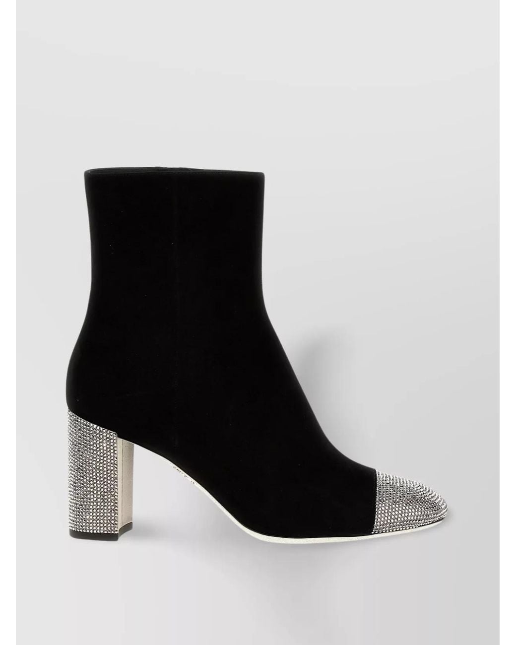 Rene Caovilla Black Leather Satin Ankle Boots