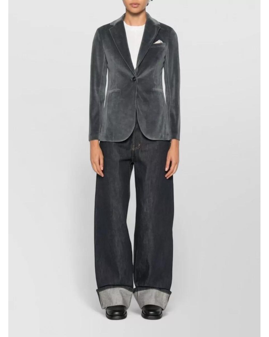 Circolo 1901 Black Velvet Single-Breasted Blazer