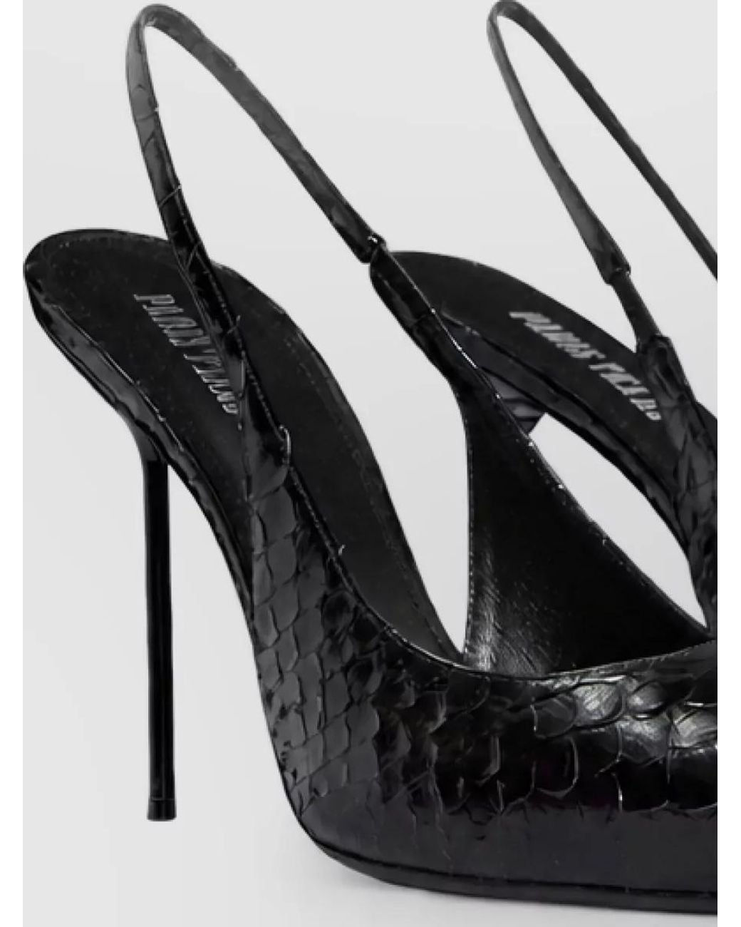 Paris Texas Black Calfskin Python-Print Slingback Pumps