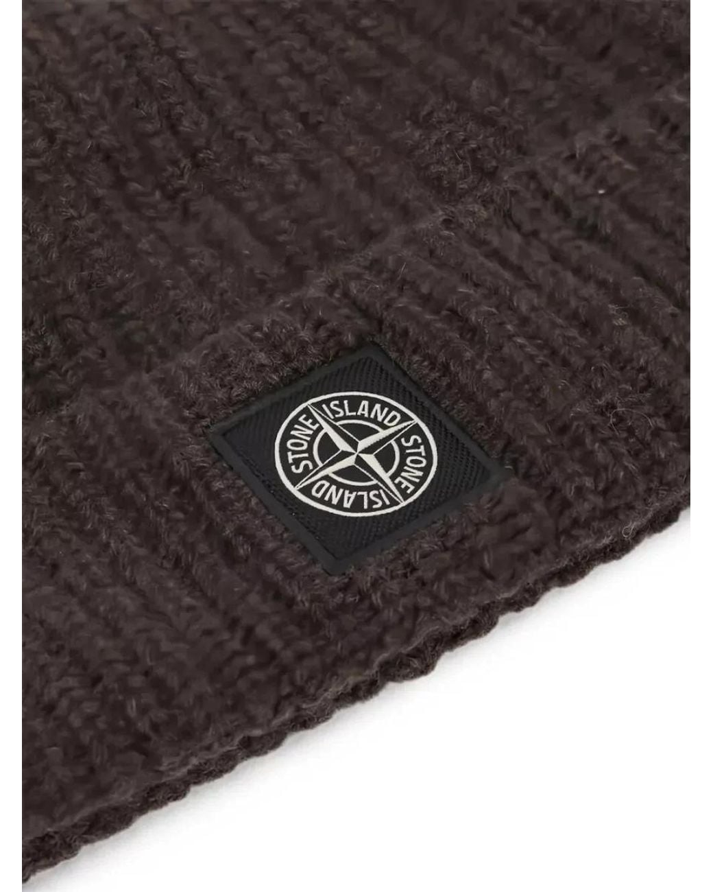 Stone Island Brown Ribbed Wool Beanie for men
