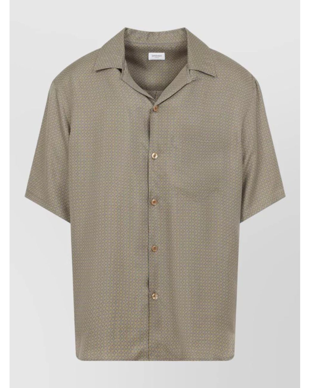 Saint Laurent Natural Silk Geometric-Print Cuban-Collar Short-Sleeve Shirt for men