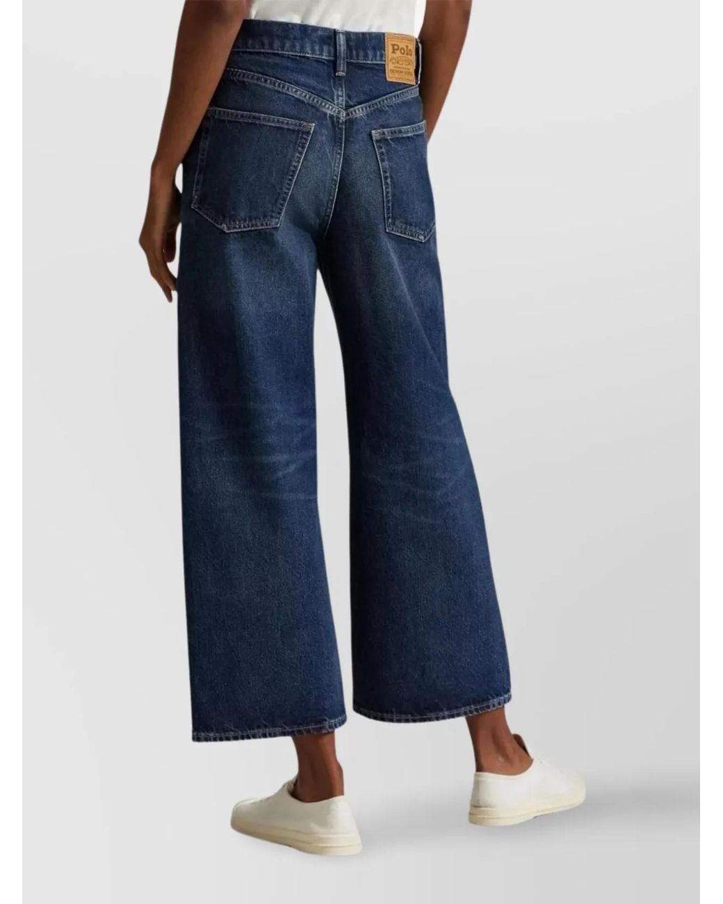 Ralph Lauren Blue Cropped Wide-Leg Cotton Trousers