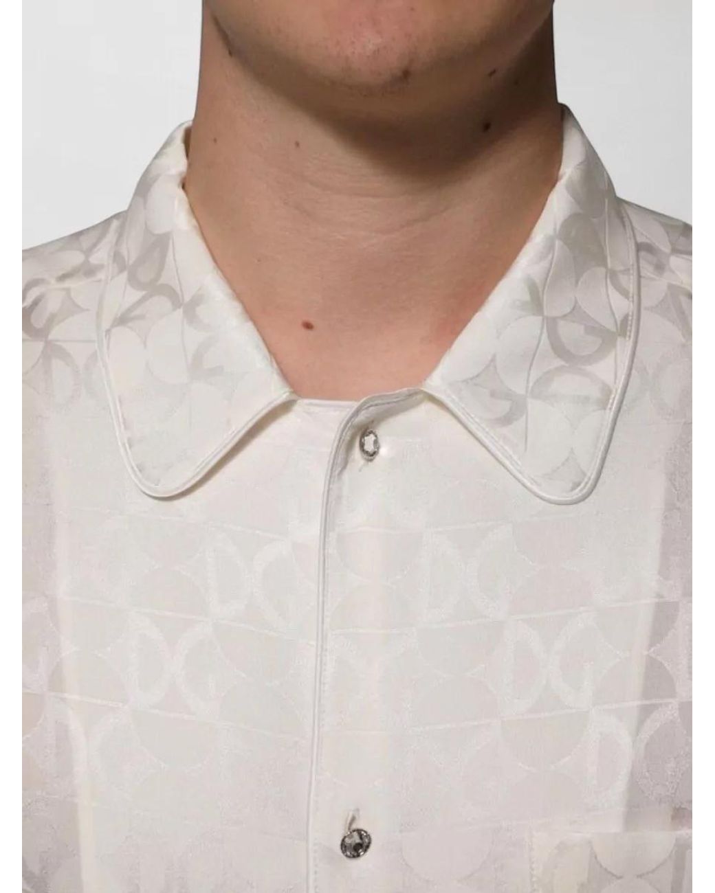 Dolce & Gabbana Natural Silk Logo Print Long-Sleeve Shirt for men