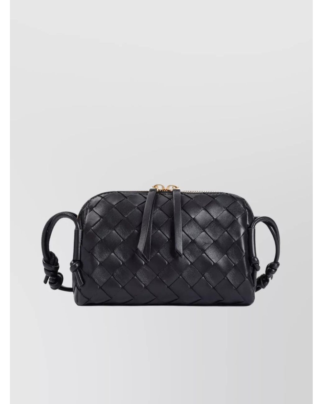 Bottega Veneta Black Leather Intrecciato Crossbody Bag