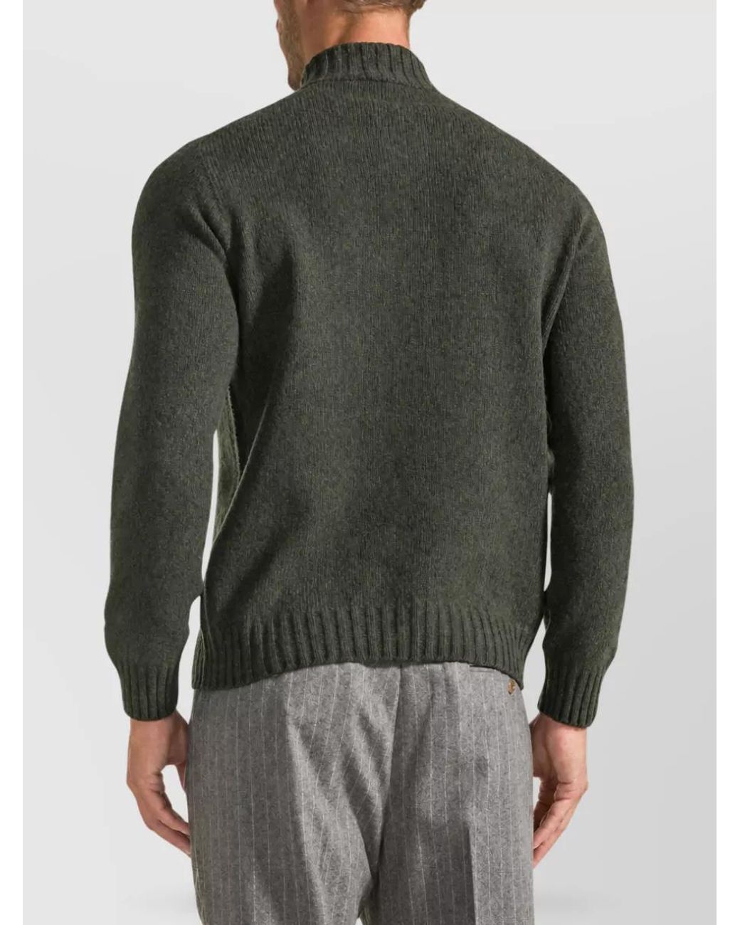 SEVENTY VENEZIA Green Ribbed Mock Neck Zip Jumper for men