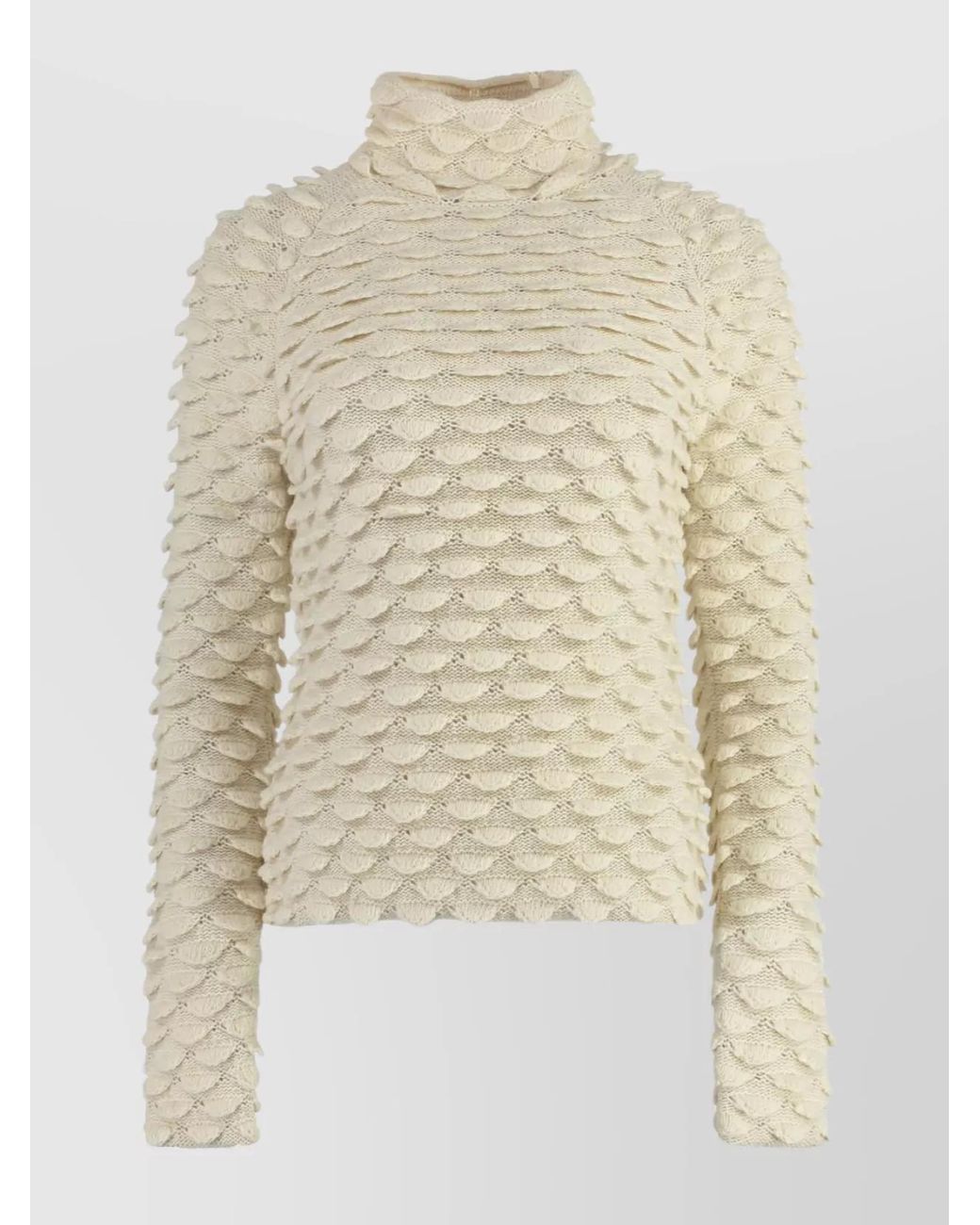 Bottega Veneta White Knit Turtleneck Sweater With Fish Scale Design