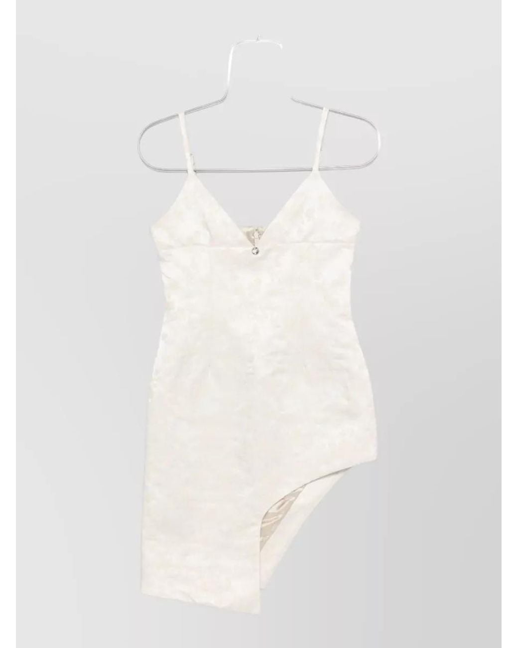 Coperni White Floral Jacquard V-Neck Spaghetti-Strap Asymmetric-Hem Mini Dress