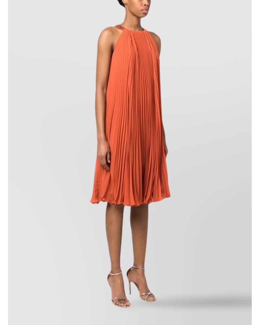 Max Mara Red Pleated Bead Embellished Sleeveless Midi Dress