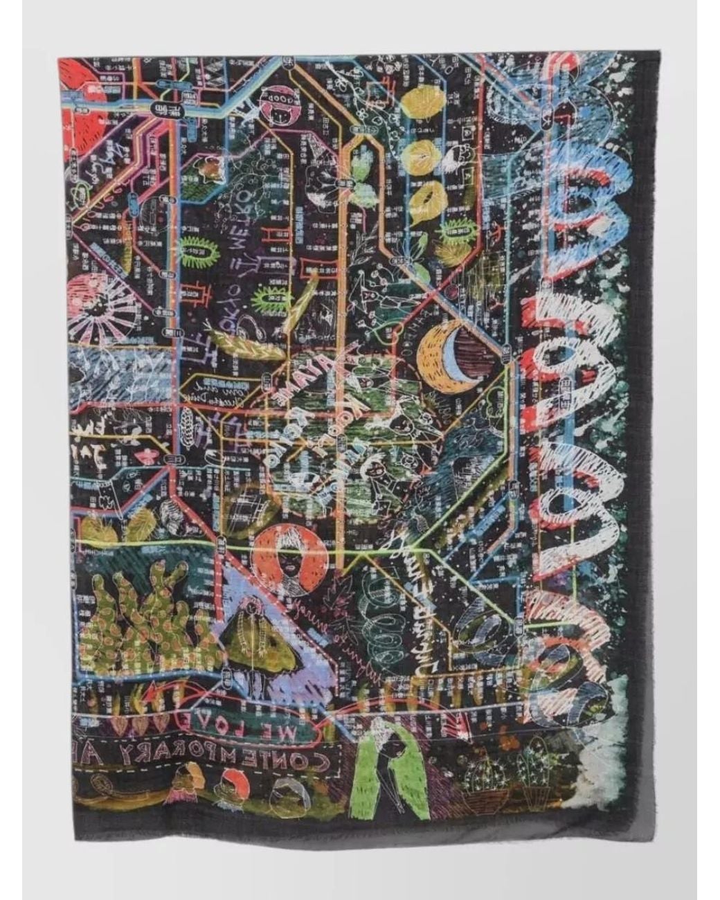 Faliero Sarti Gray Cashmere Modal Graphic Logo Print Scarf