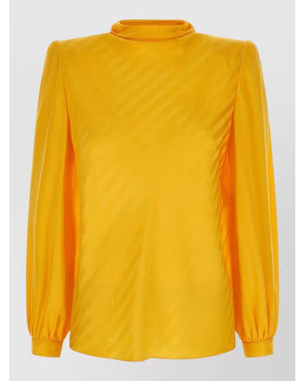 Valentino Garavani Yellow Silk Jacquard High Neck Long Sleeve Blouse