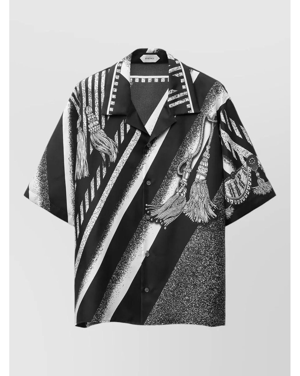Versace Black Printed Silk Short-Sleeve Shirt for men