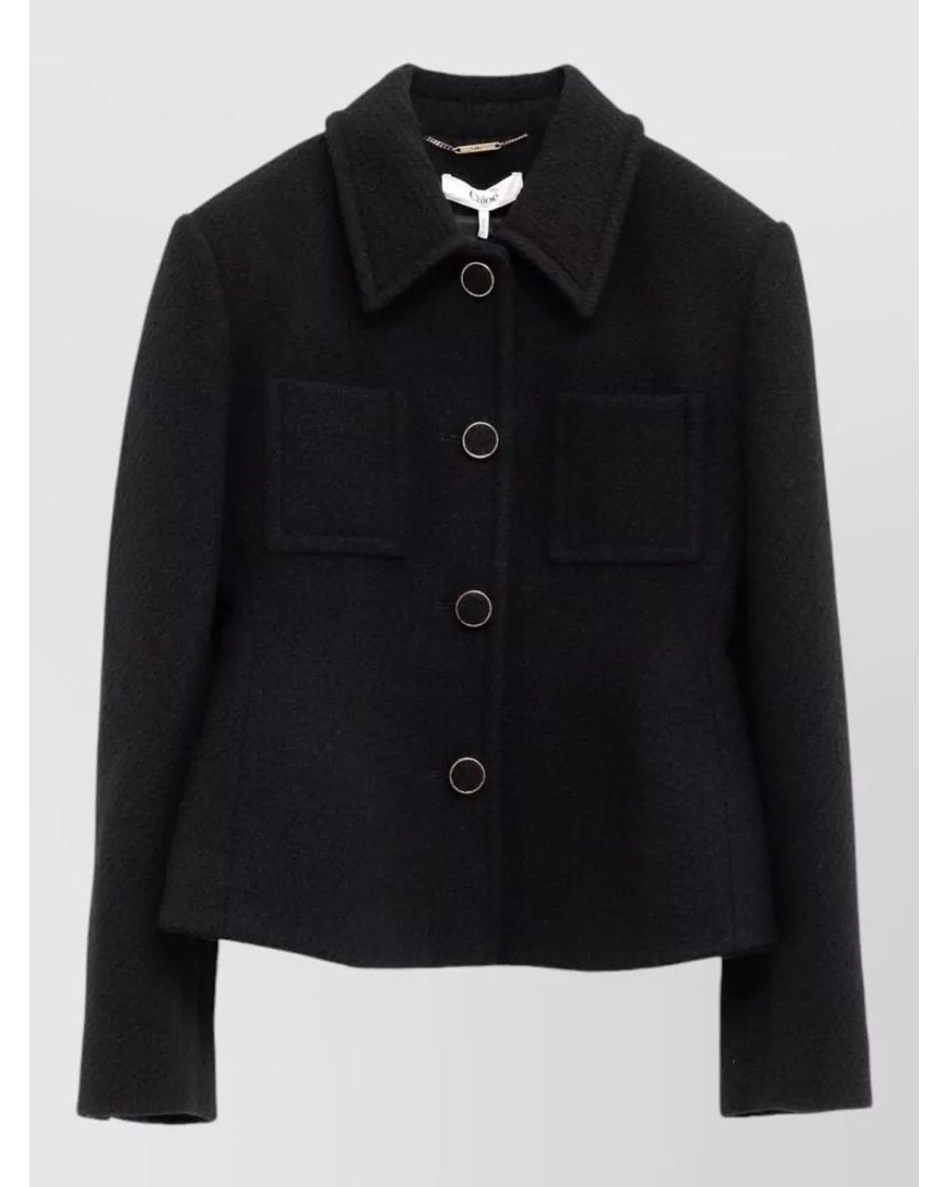 Chloé Black Wool Tweed Cropped Single Breasted Jacket