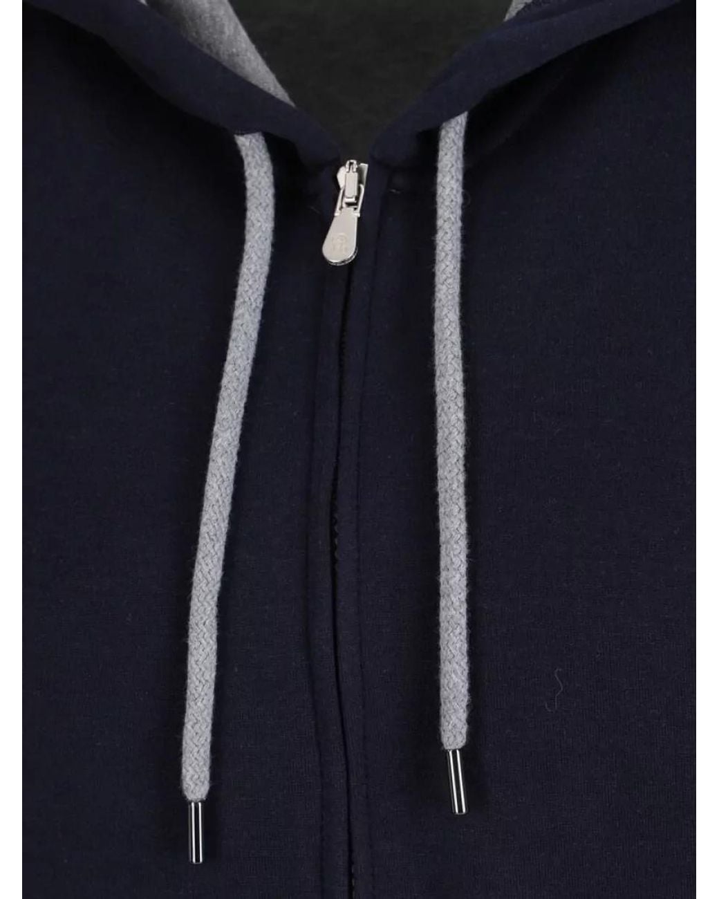 Brunello Cucinelli Blue Cotton Hooded Jacket for men