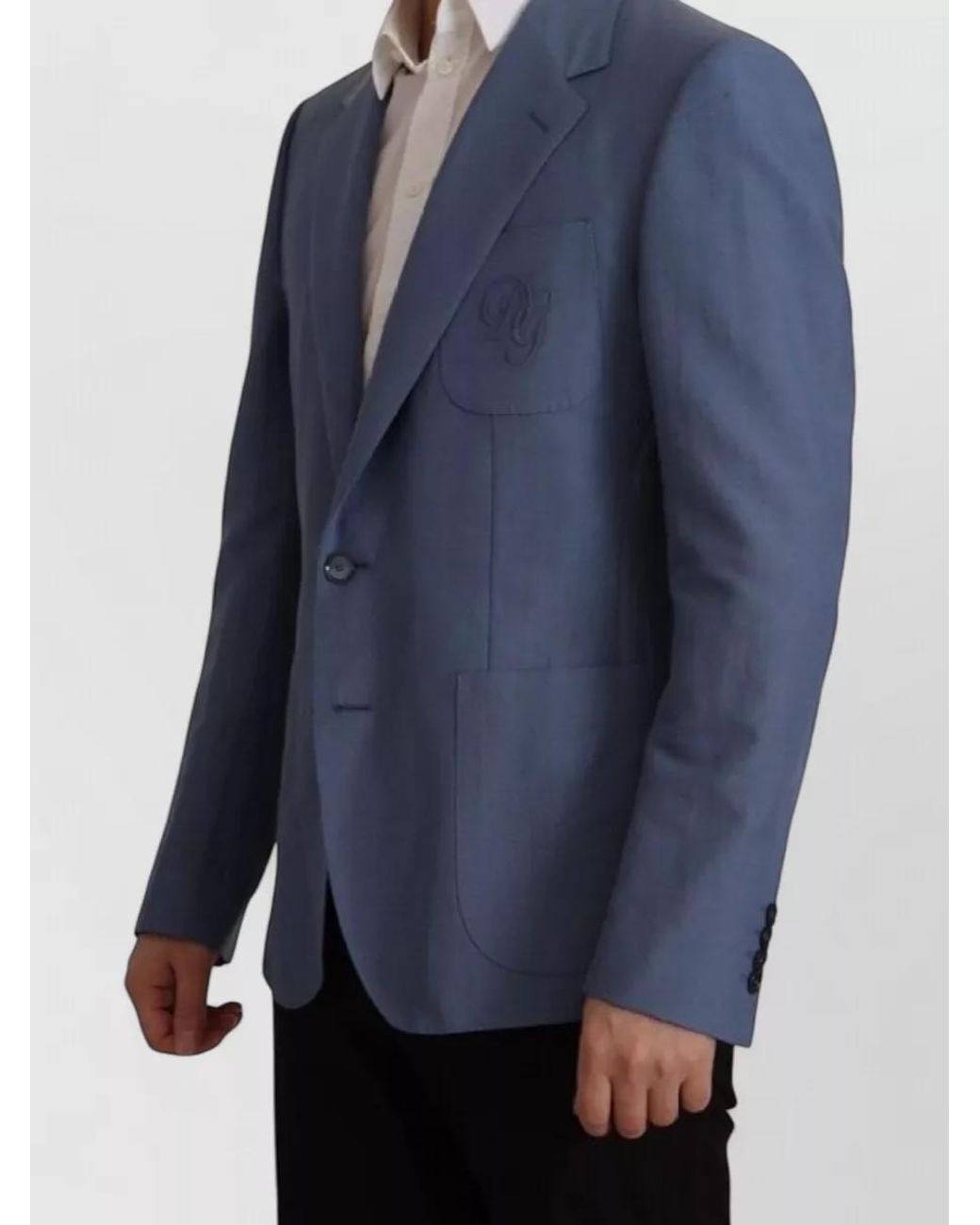 Dolce & Gabbana Blue Linen Single Breasted Blazer for men