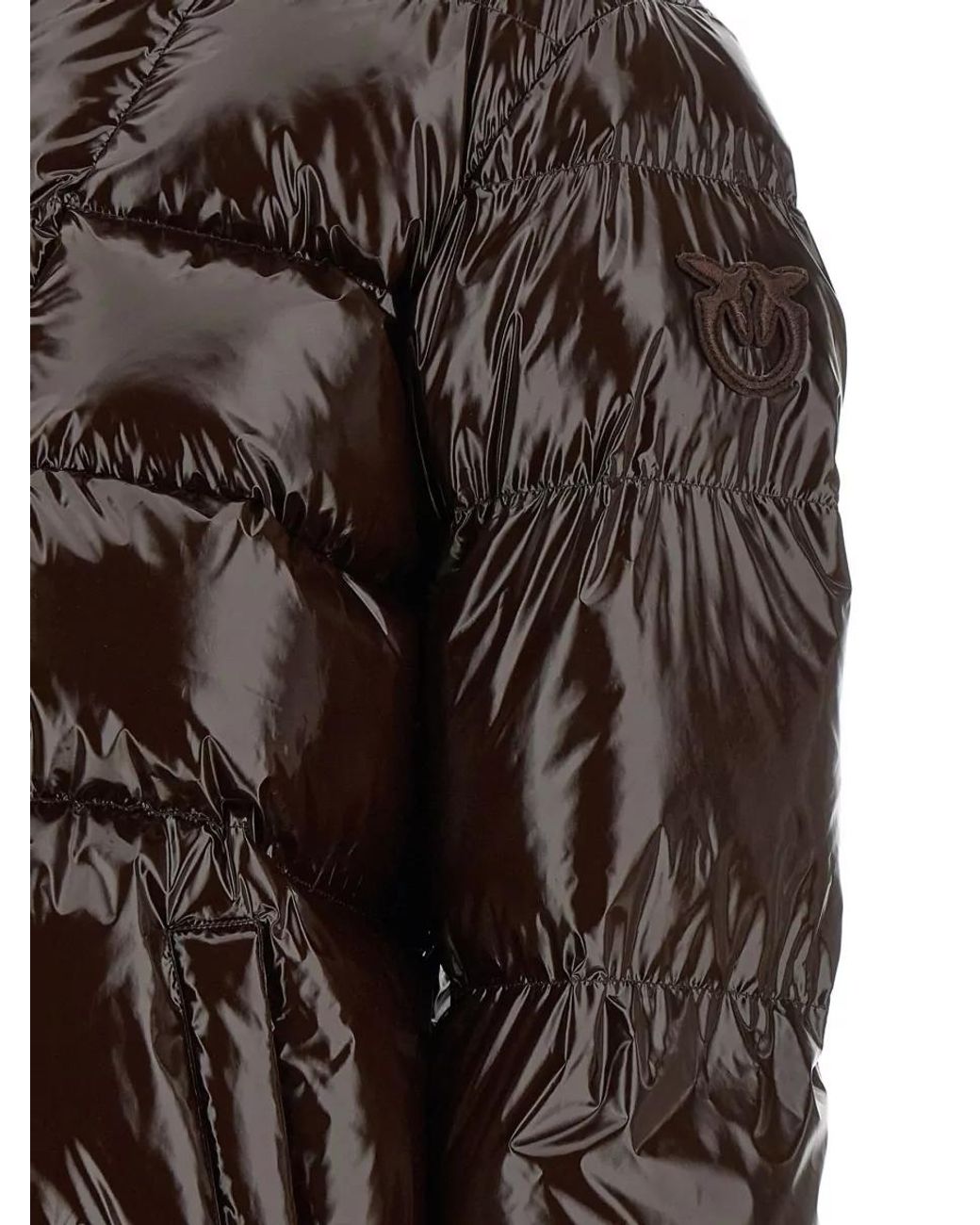 Pinko Brown Glossy Quilted Hooded Down Jacket