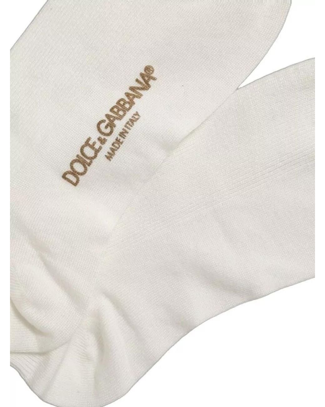 Dolce & Gabbana White Crown Embroidery Knee High Socks for men