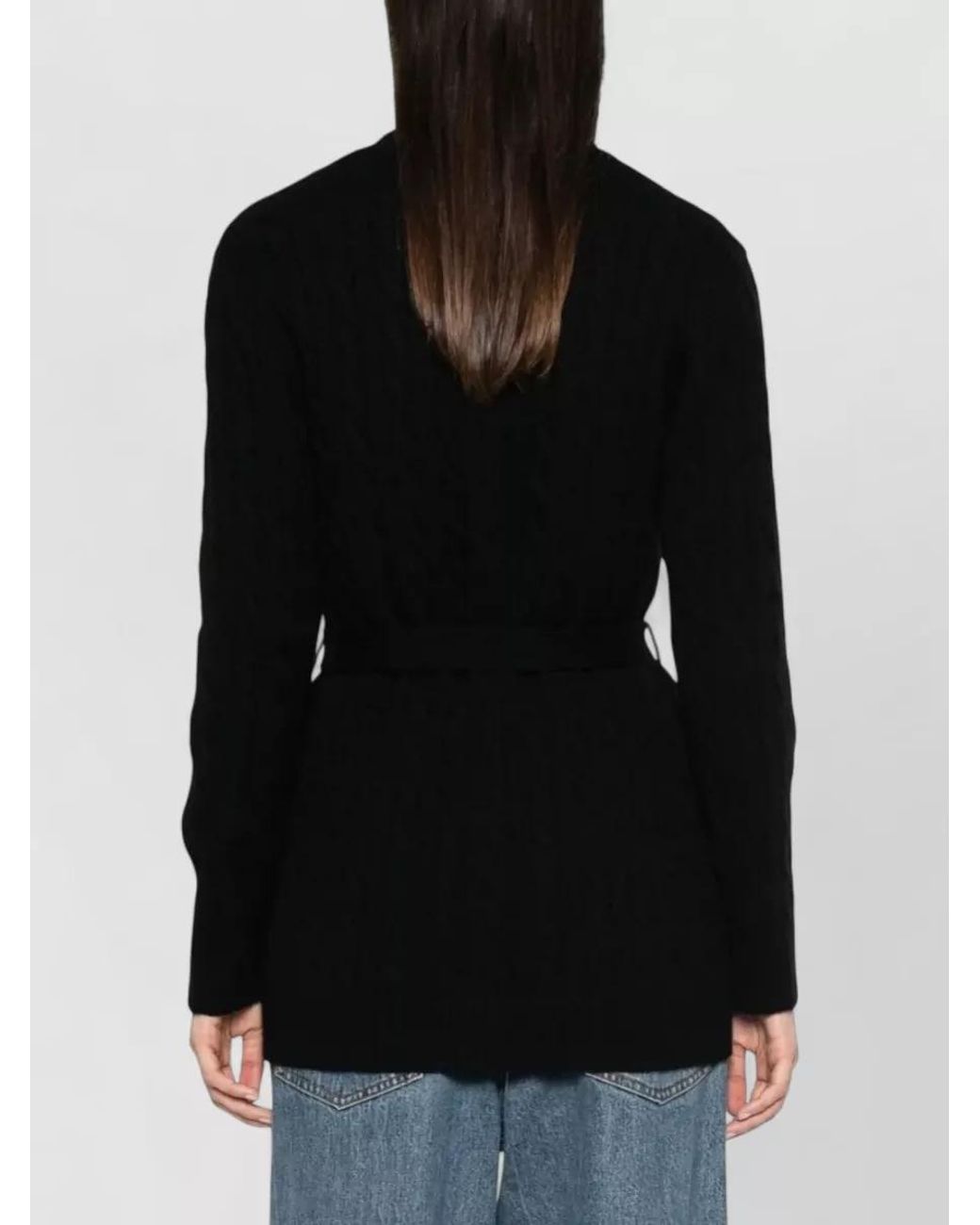 Valentino Garavani Black Cable-Knit Belted Cashmere Cardigan