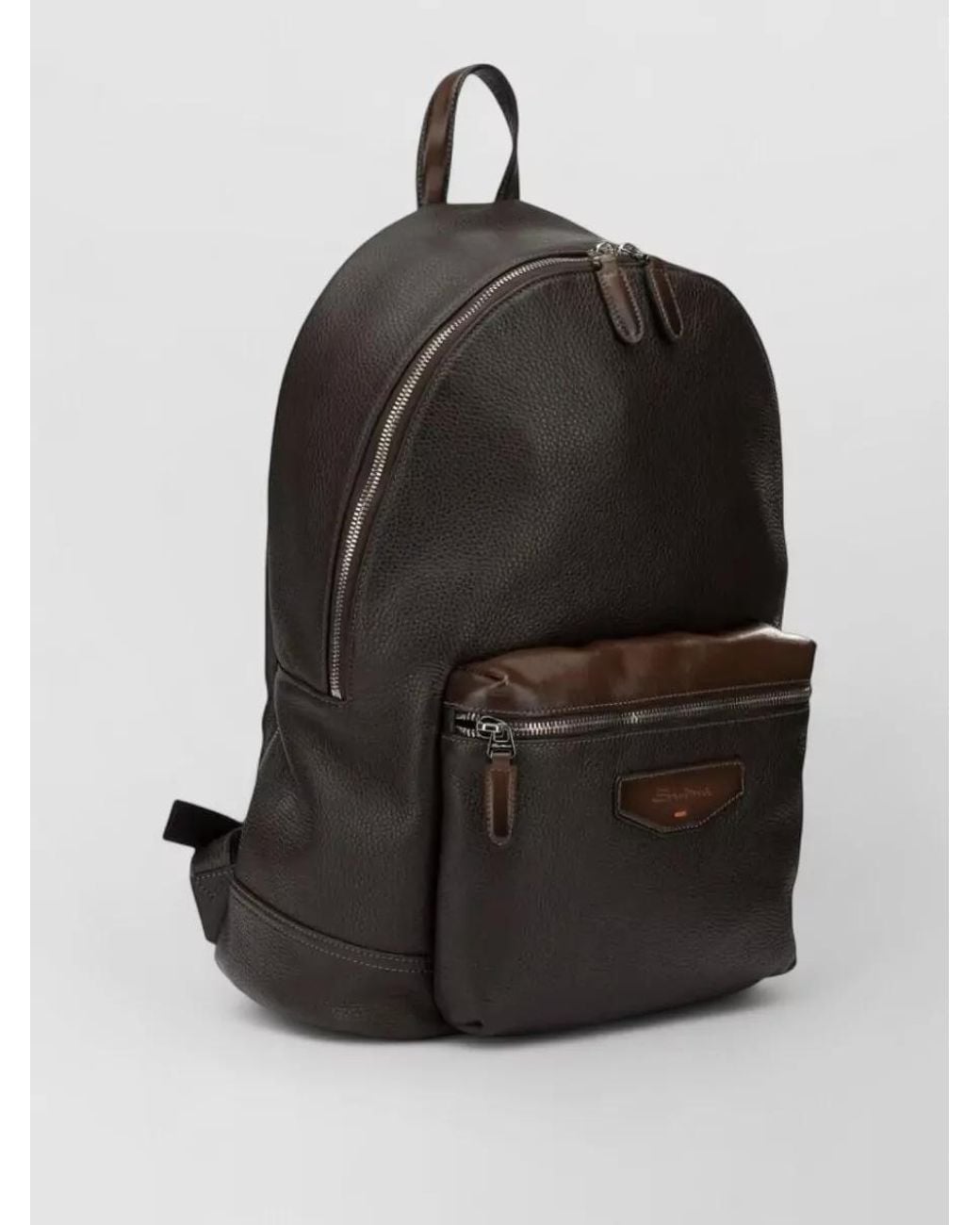 Santoni Black Leather Backpack for men