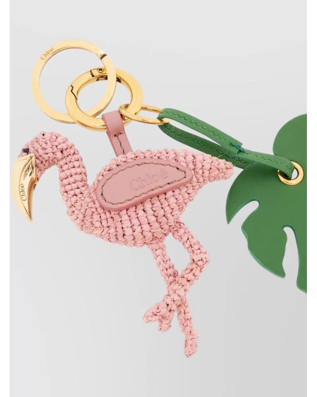 Chloé Green Raffia Flamingo Keyring