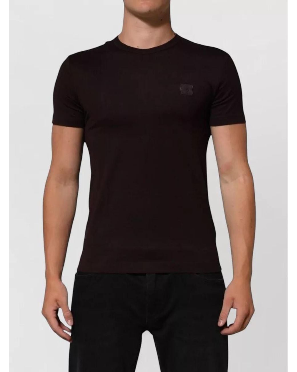 Dolce & Gabbana Black Cotton Slim-Fit Logo-Patch Crew-Neck T-Shirt for men