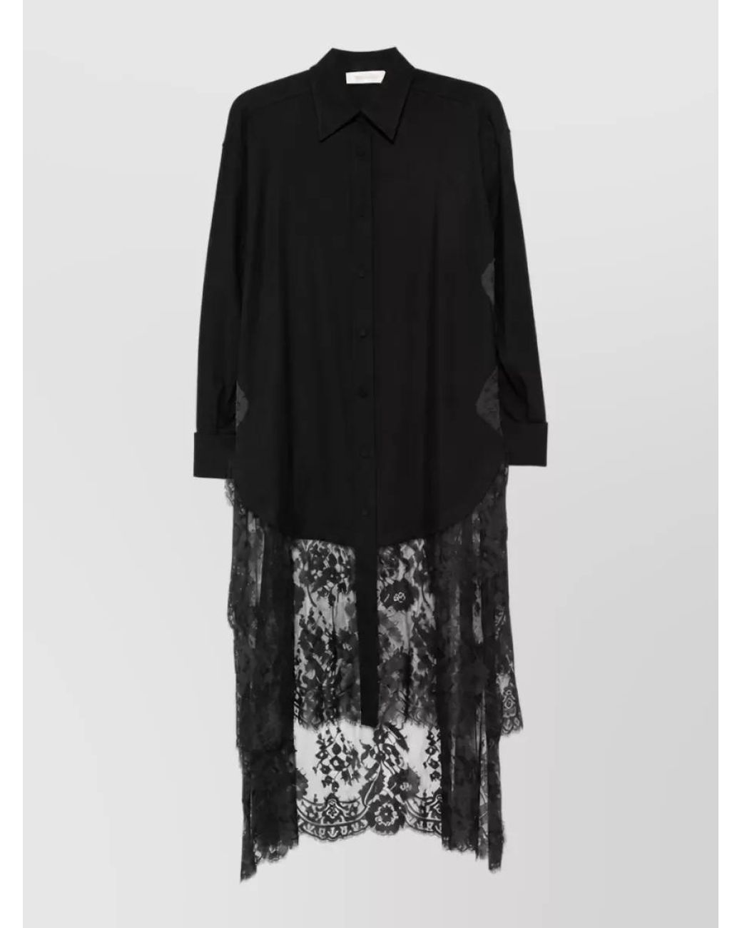 Zimmermann Black Lace Wool Long-Sleeve Shirt Dress