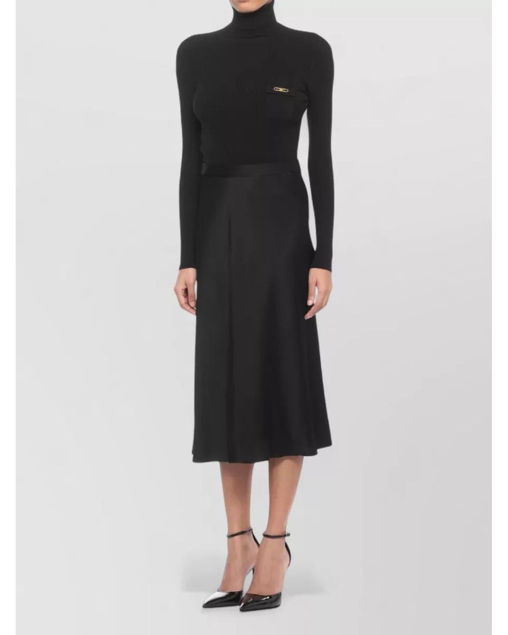 Elisabetta Franchi Black Silk Turtleneck Long-Sleeve Knee-Length Dress