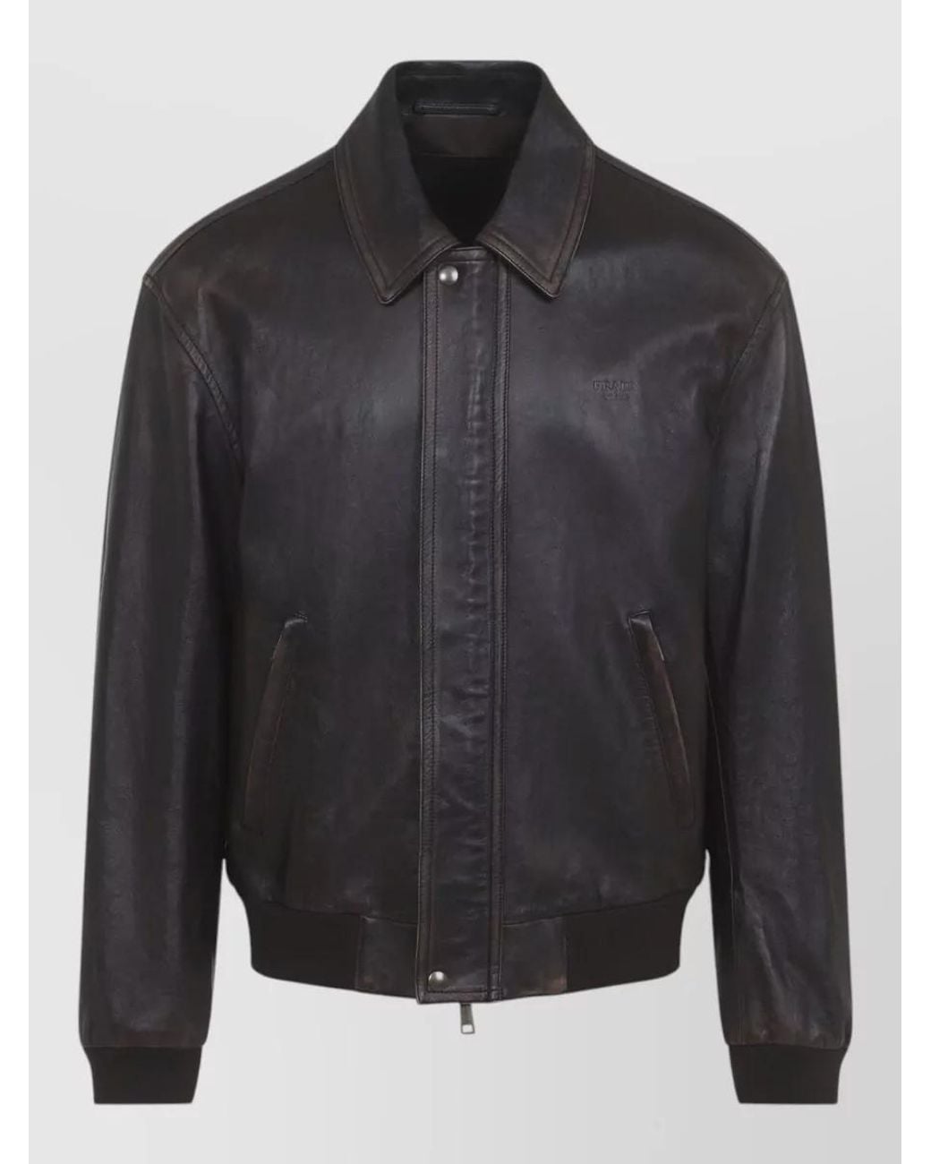 Prada Gray Lamb Leather Regular-Fit Bomber Jacket for men