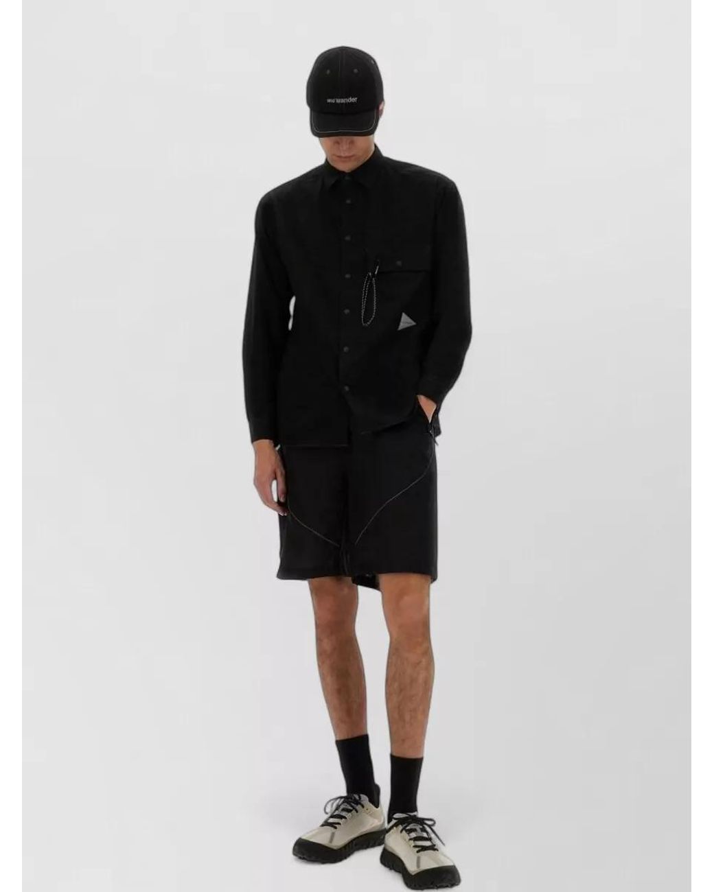 And Wander Black Nylon Cargo Shorts for men