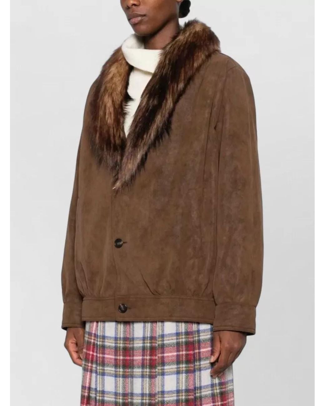MM6 by Maison Margiela Brown Faux Fur Collar Jacket