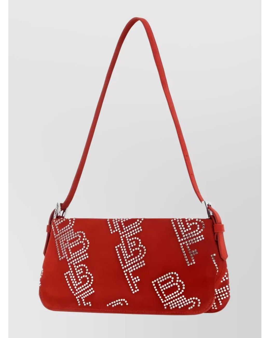 By Far Red Dulce Suede Embellished Shoulder Bag