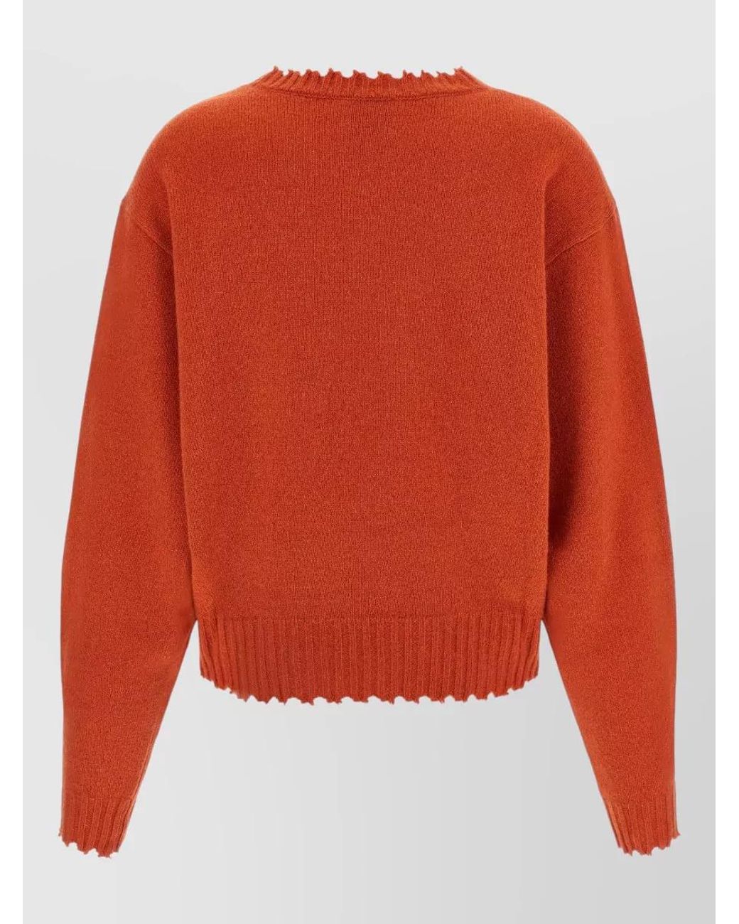 Nude Orange Cashmere V-Neck Fringed-Hem Sweater