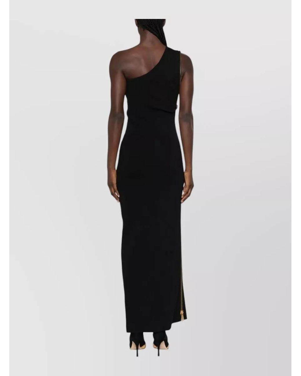 Elisabetta Franchi Black Fine-Knit One-Shoulder Sleeveless Maxi Dress