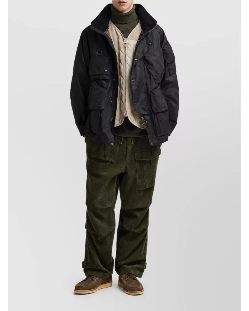 Barbour Black Waxed Cotton Ripstop Padded Coat for men