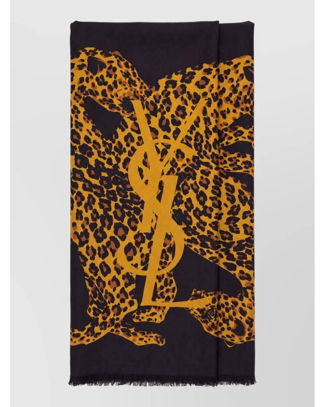Saint Laurent Blue Wool Leopard-Print Square Scarf