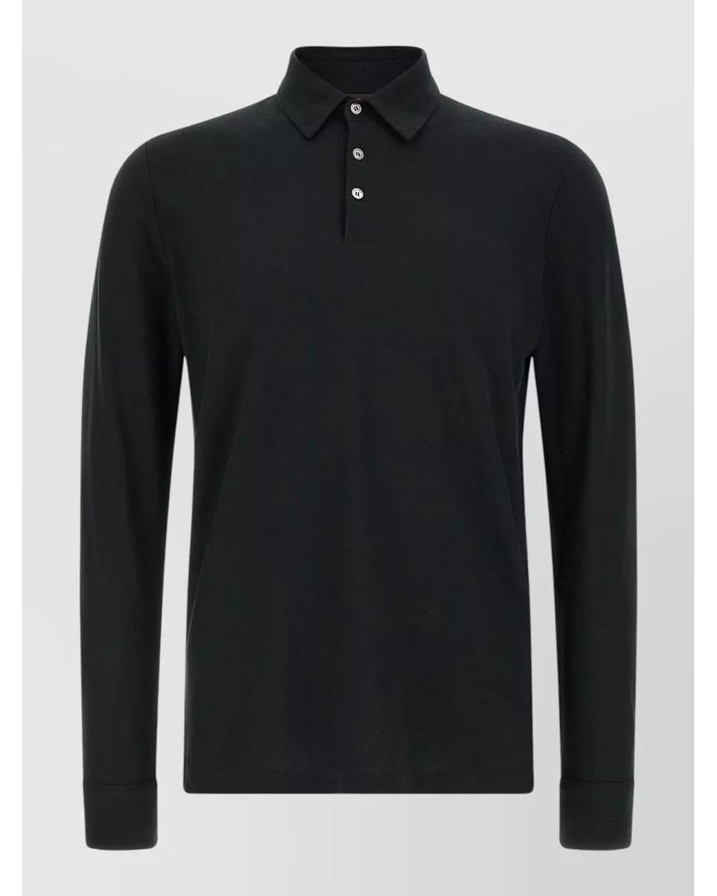 Zanone Black Cotton Long-Sleeve Polo Shirt for men